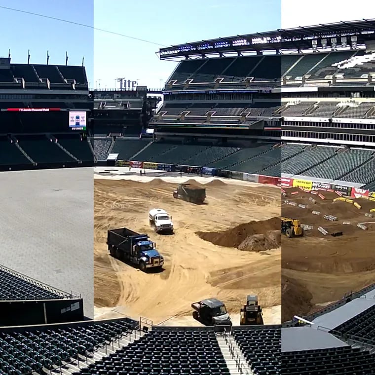 The Linc is transformed from a football field to a dirt pit