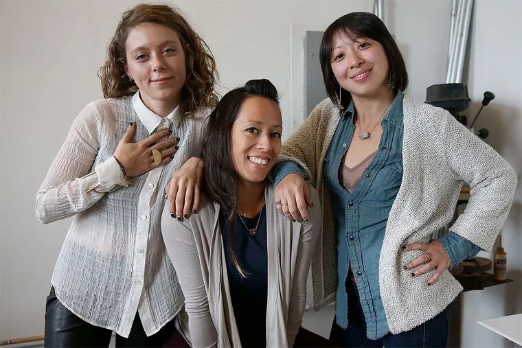 Forge & Finish owners: (from left) Emily Kane, 31; Carly Mayer, 30; and Desiree Casimiro, 32, designers who work in materials from bronze to porcelain to concrete.