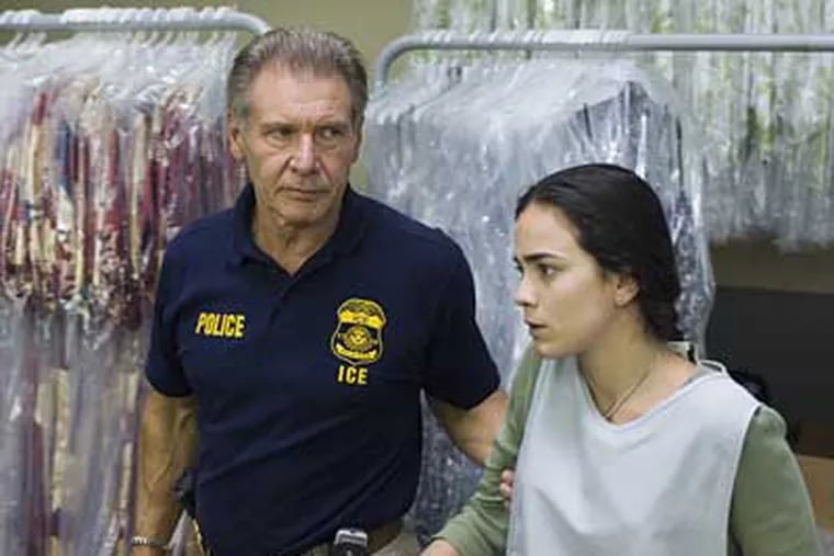 Harrison Ford and Alice Braga in "Crossing Over." He plays an Immigrant and Customs Enforcement agent, she an undocumented worker.