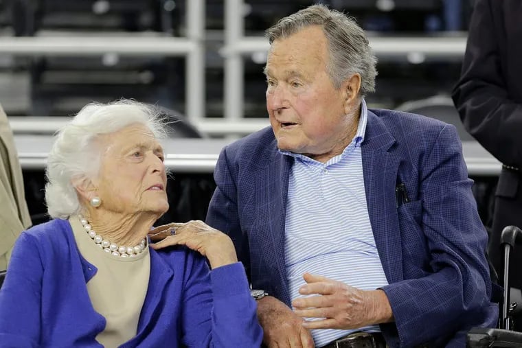 Former President George H.W. Bush and his wife Barbara Bush, left, are show in this file photo from March 29. 2015. The former first lady Barbara Bush is in &quot;failing health&quot; and won't seek additional medical treatment.