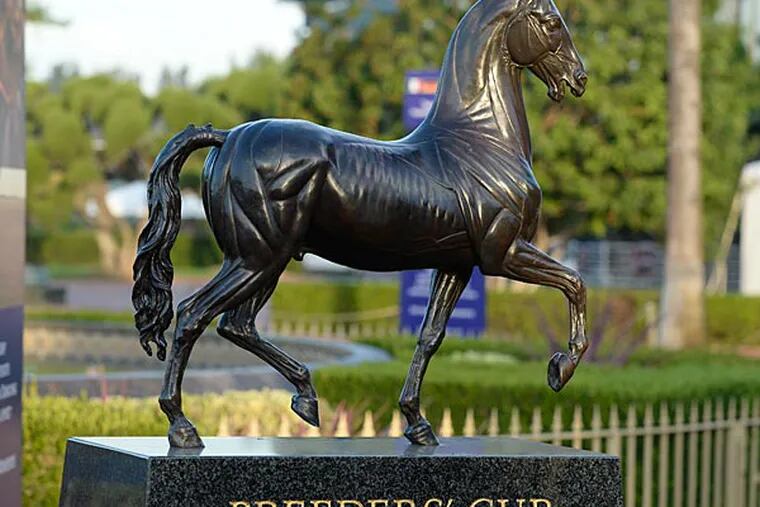 General view of the Breeder's Cup statue at Santa Anita Park prior to the 31st Breeders Cup World Championships. (Richard Mackson/USA Today)