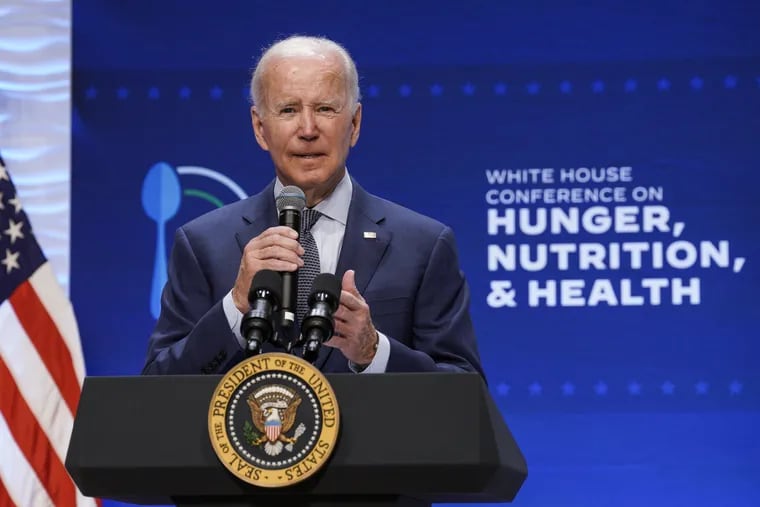 President Joe Biden delivering remarks at the White House Conference on Hunger, Nutrition, and Health at the Ronald Reagan Building in Washington on Wednesday.