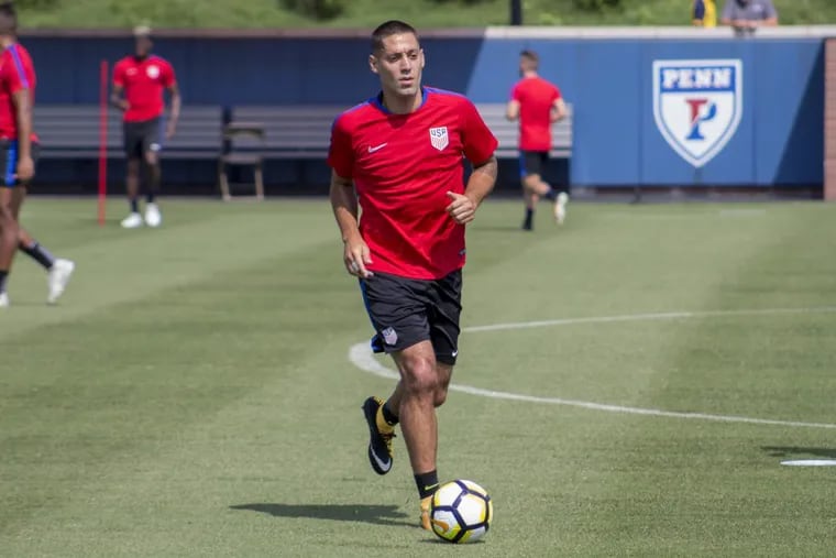 U.S. forward Clint Dempsey handles the ball during a warmup drill at Rhodes Field on Monday ahead of the team’s Gold Cup quarterfinal.