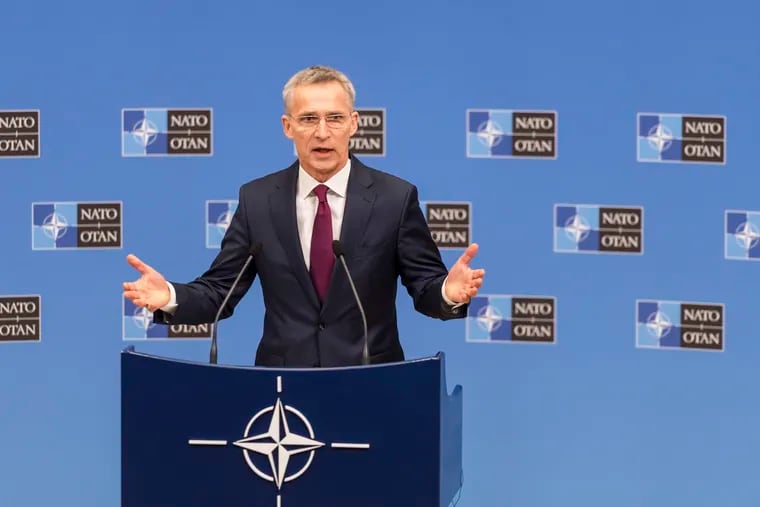 NATO Secretary General Jens Stoltenberg presents the annual report for 2018 during a media conference at NATO headquarters in Brussels.