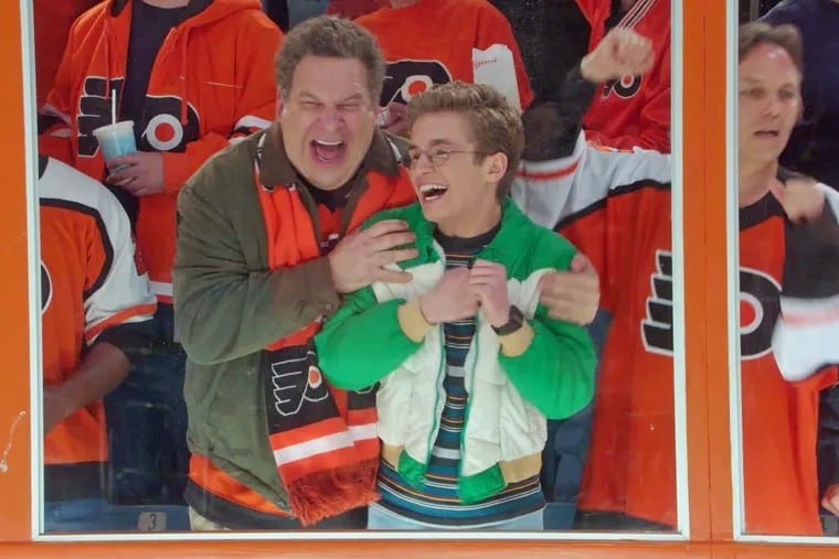 Jeff Garlin, left, who plays the dad (Murray Goldberg) and his TV son (Sean Giambrone, who plays Adam Goldberg) are shown in an episode of The Goldbergs that revolves around the Flyers and father-son bonding. It will be aired Wednesday on ABC.