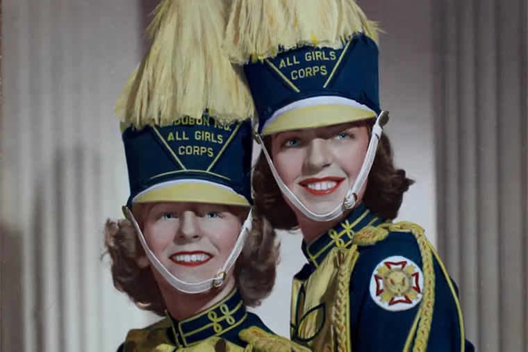 Copy of a 1953 portrait of Helen Davis Miller and Kitty Davis, her sister, when they were both members of the Bon-Bons. They called themselves the Bon Bons. For decades, this female marching ensemble was Audubon's pride and joy, featured in every parade. They disbanded in the'70s but are fondly remembered. Carol Terreri is a veteran of the Bon-Bons, an all-female drum and bugle corps that was once the pride of Audubon. 7/27/2013