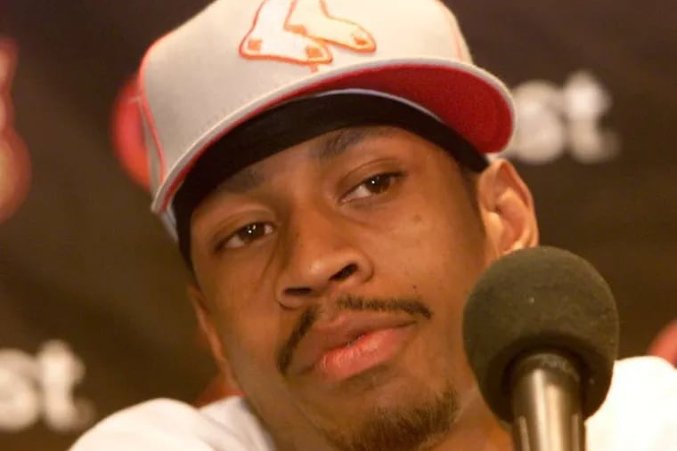 Allen Iverson meeting the media during his famed "practice" press conference on May 7, 2002.