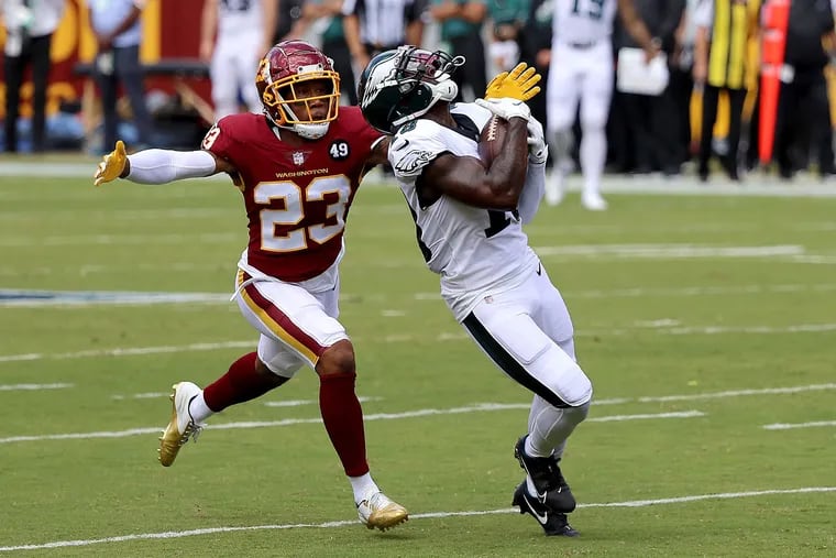 Eagles wide receiver Jalen Reagor, here beating Washington Football Team cornerback Ronald Darby on Sept. 13, could be a bigger difference maker for the Birds.