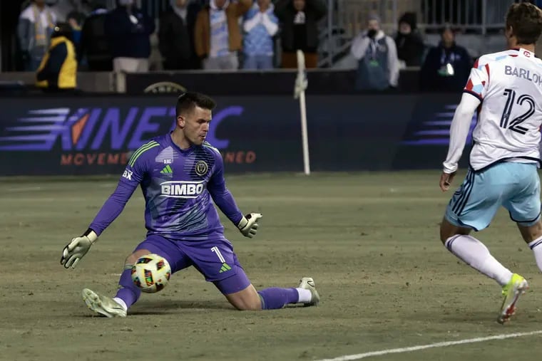 New Union backup goalkeeper Oliver Semmle makes a save in Saturday's game against Chicago.