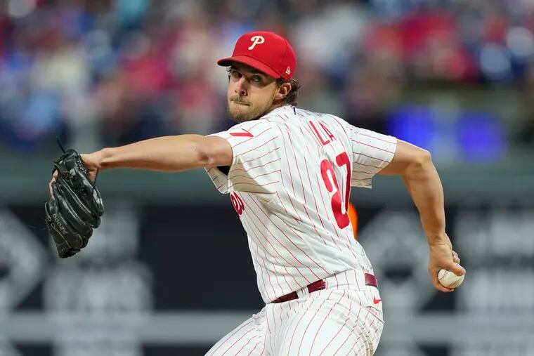 Philadelphia Phillies right-hander Aaron Nola gets the start in Game 1 of the World Series against the Houston Astros on Friday night. It will be Nola's first start in eight days. (Photo by Mitchell Leff/Getty Images)