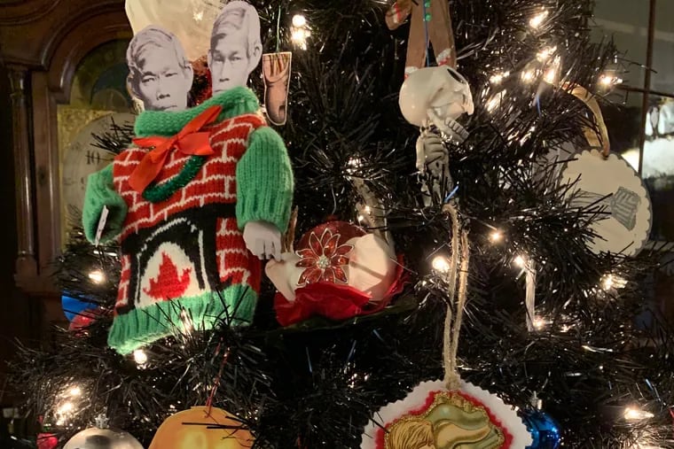 In 2018, a museum fan in California sent in an anatomical heart ornament (lower right), and a Philly fan hand-delivered a photo of Chang and Eng in a holiday sweater (upper left).