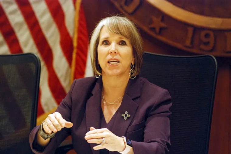 New Mexico Gov. Michelle Lujan Grisham endorsed a scaled-back version of a proposal to spend more money from a state education trust to support early childhood education programs on Monday, March 4, 2019, in Santa Fe, N.M. A more ambitious proposal has stalled in the state Senate as lawmakers grapple with a court order to shore up resources for public education. (AP Photo/Morgan Lee)