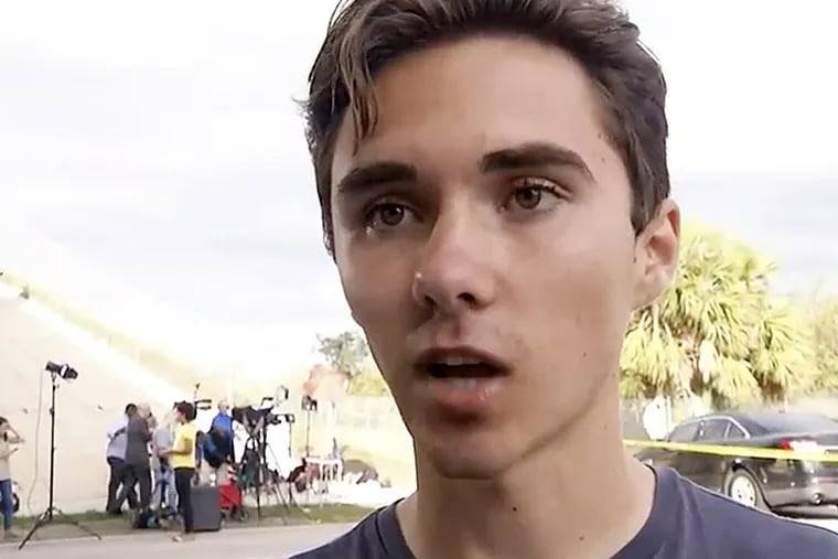 In this Feb. 15, 2018, file image made from video, David Hogg talks about his experiences at Marjory Stoneman Douglas High when a gunman opened fire and killed 17 students and faculty in Parkland, Fla.