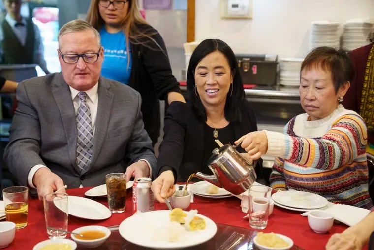 (Left to Right) Mayor Jim Kenney, Councilmember Helen Gym, and Margaret Chin, PCDC Board Chair, have lunch together on Thursday at Ocean Harbor Restaurant in Philadelphia Chinatown.