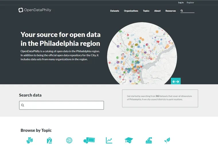 Screenshot of Philadelphia's website of public datasets, called OpenDataPhilly.