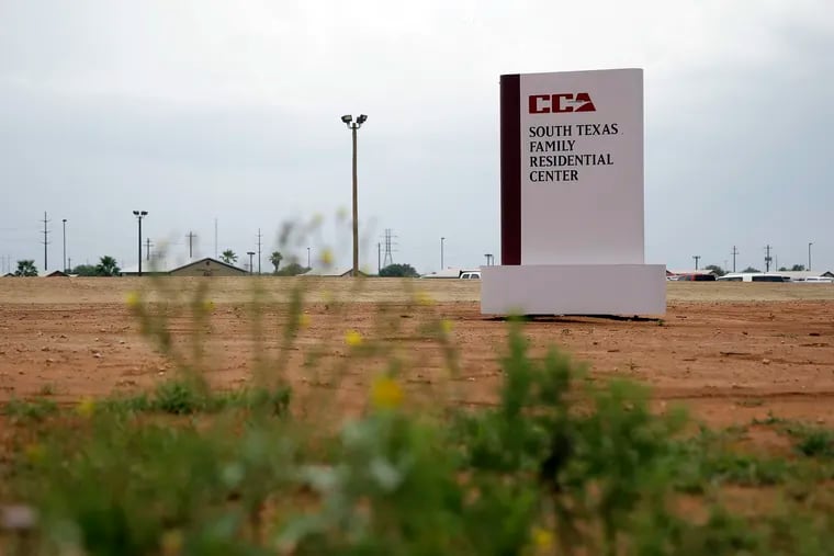 FILE - This June 30, 2015, file photo shows a sign at the entrance to the South Texas Family Residential Center in Dilley, Texas. A judge has ordered Monday, Dec. 24, 2018, the U.S. government not to deport a Honduran woman without her 15-year-old daughter, who have been detained together at the center for six months and fear being attacked if forced to return. (AP Photo/Eric Gay, File)