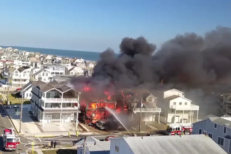 Fire rips through a home in Sea Isle City in this screen grab from drone video.