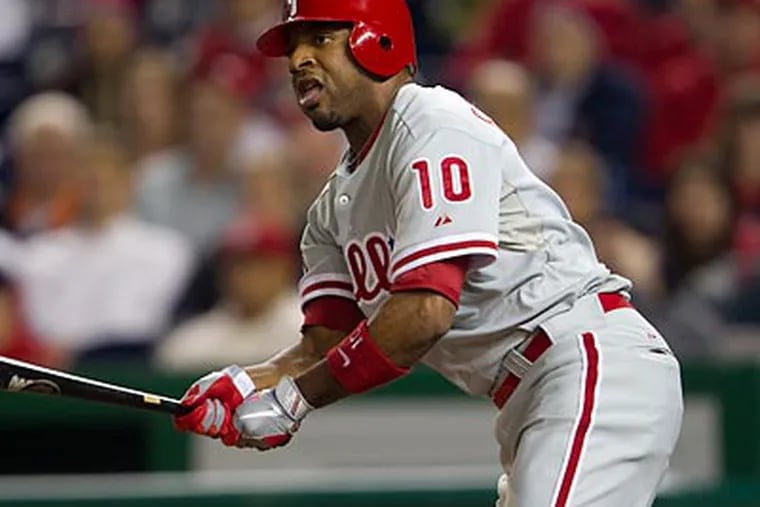 Ben Francisco hit two home runs in the Phillies' win over the Nationals. (Evan Vucci/AP)