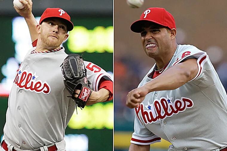 Former Phillies pitchers Tyler Cloyd and Raul Valdes. (AP photos)