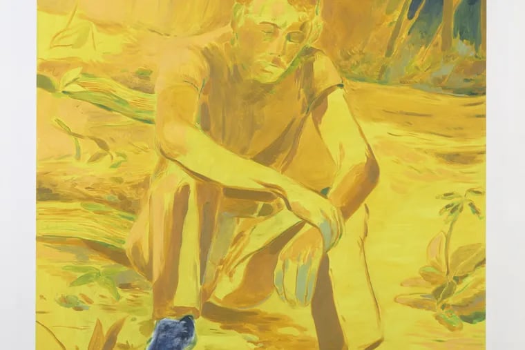 Detail from Anthony Cudahy's painting, "Bluefeet" (2019), at Kapp Kapp