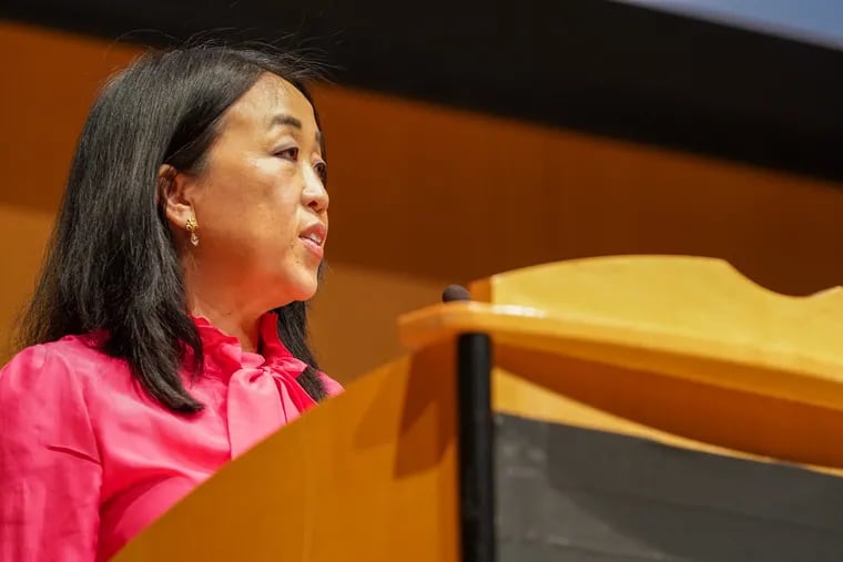 City Councilmember Helen Gym speaks at the Constitution Center in Philadelphia in January. She is leading hearings probing the Philadelphia Parking Authority.
