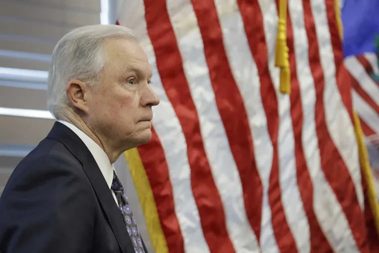 Attorney General Jeff Sessions waits before speaking to law enforcement officials in Las Vegas on July 12.