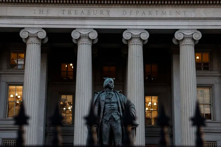 A statue of Alexander Hamilton in front of the Treasury Department in Washington, DC.  U.S. Treasury Secretary Janet Yellen warned Republican and Democrat leaders that the federal government reached its limit on the amount of money it is able to borrow on Jan. 19 and that further action is needed by lawmakers to prevent economic default.