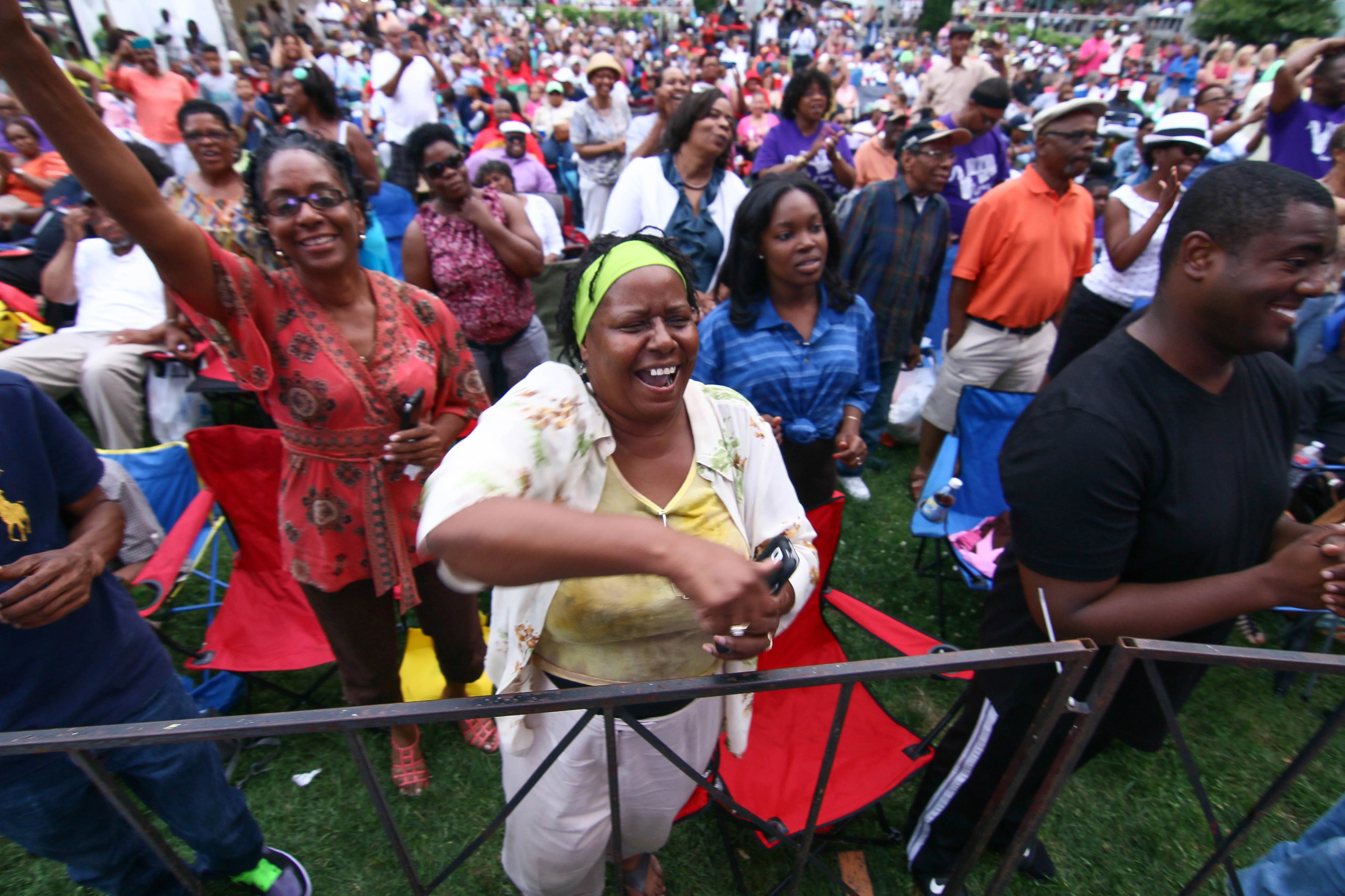 The crowd cheers during Brian Culbertson performance on the last day of the 26th annual duPont Clifford Brown Jazz Festival in 2014 at Rodney Square Park in Wilmington. This year's event, set for June 21-24, features performances by Grammy-winner Angélique Kidjo, the Marquis Hill Quartet, Monty Alexander’s Harlem Kingston Express, and others.