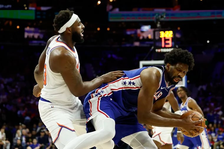 Joel Embiid and New York Knicks center Mitchell Robinson were tangled up a few times in the Sixers' Thursday's Game 3 win.
