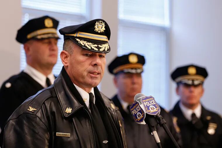 Chief Inspector Daniel McDonald speaks as Philadelphia Police hold a news conference after a three-day drug and violent offender sweep in the city's East Division in Philadelphia on Dec. 20.