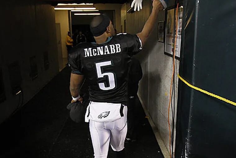 "It's sort of a little weight off your shoulders," Donovan McNabb said of his wife giving birth to twins this past Tuesday. (David Maialetti / Staff Photographer)
