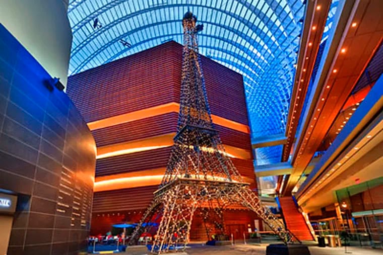 The Eiffel Tower at the Kimmel Center. A light show will be held at 7 and 9 p.m. Friday through May 1. (Rusty Kennedy)