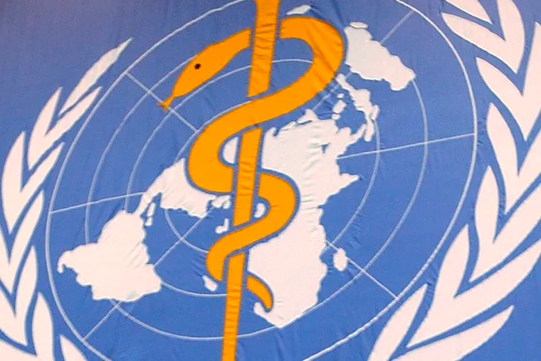 The World Health Organisation, WHO, logo seen at the United Nations in Geneva, Switzerland.