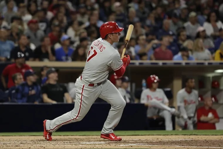 Rhys Hoskins hit the first two home runs of his career Monday night.
