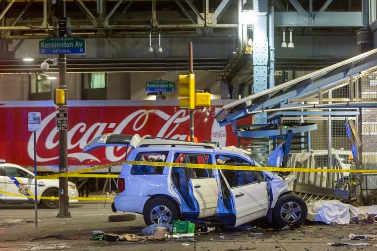 An SUV traveling more than 100 m.ph. slammed into SEPTA's Allegheny Station in Kensington in May. Two pedestrians and the driver were killed.