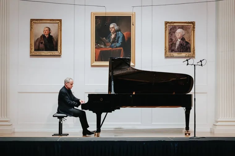 Pianist Jeremy Denk plays a PCMS recital at the American Philosophical Society in Philadelphia on Thursday, Nov. 12, 2020.