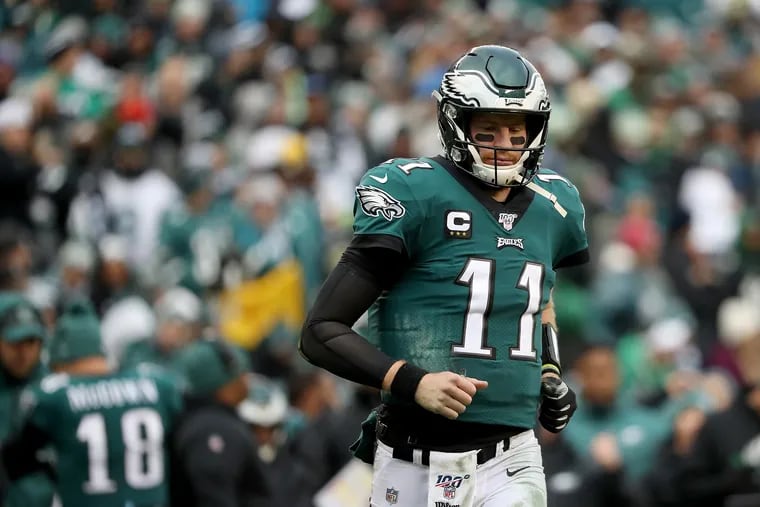 In the Eagles' loss to the Seahawks, quarterback Carson Wentz was erratic and mistake-prone.