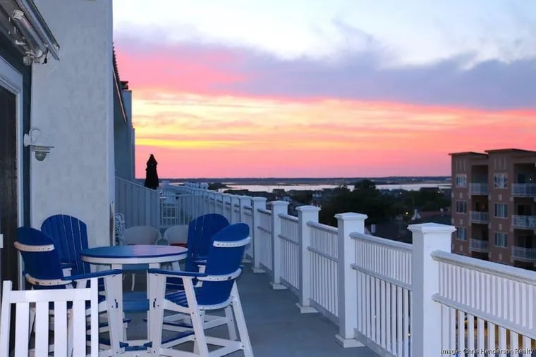 Sunset view from the wraparound balcony of the Wildwood Crest condo unit that recently sold for a local record of $2.25 million. The unit is part of the Coastal Colors complex at 7701 Atlantic Ave.