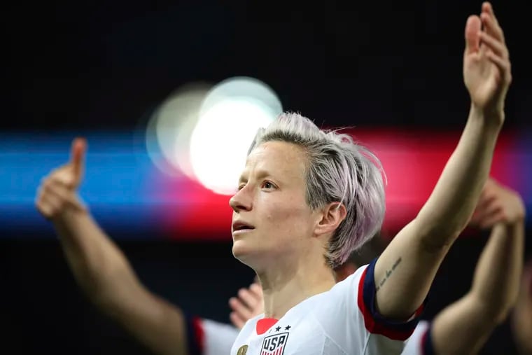 The United States' Megan Rapinoe celebrates after scoring her side's second goal during the Women's World Cup quarterfinal against France at the Parc des Princes in Paris on Friday.