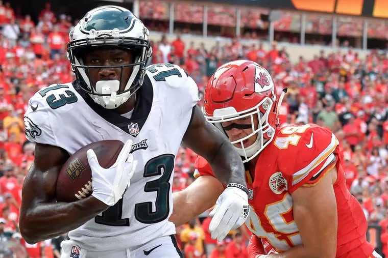 Eagles wide receiver Nelson Agholor has scored in each of the first two games this season.