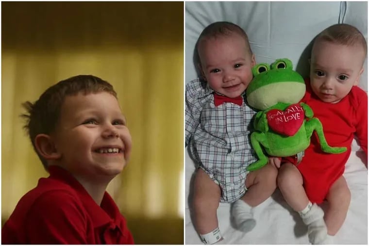 Michael DeMasi Jr., 4 (left) will donate his bone marrow to his twin baby brothers on March 8.