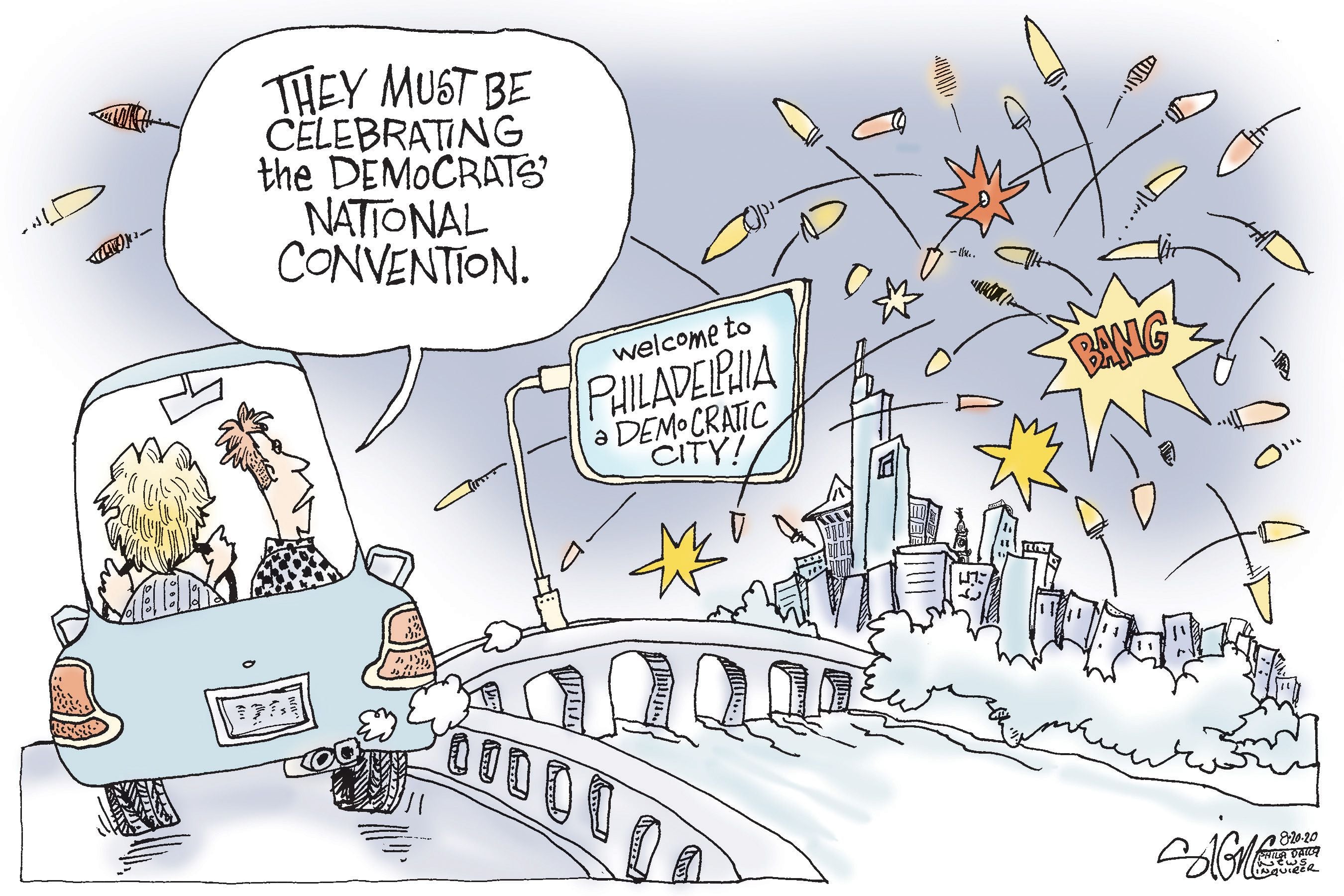 Political Cartoon: Shots fired during the Democratic National Convention