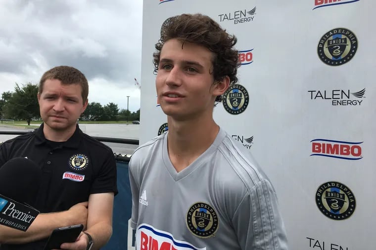 Brenden Aaronson, a 17-year-old Medford native, met with the media after signing his first professional contract with the Philadelphia Union.