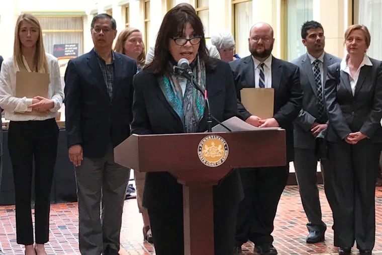 Jacquelyn Bonomo, president and CEO of PennFuture, speaks at an April 2017 event in Harrisburg to promote the Choose Clean Water Initiative. PennFuture is now taking a stand against the natural gas industry.