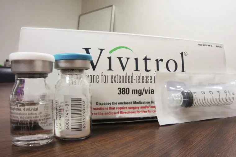 This Oct. 19, 2016 photo taken at Family Guidance Center, an addiction treatment center in Joliet, Ill, shows the packaging of Vivitrol, a high-priced monthly injection used to prevent relapse in opioid abusers.