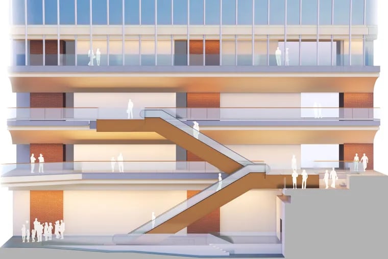 The new escalators at the Kimmel Center shown in an architect's rendering, looking south