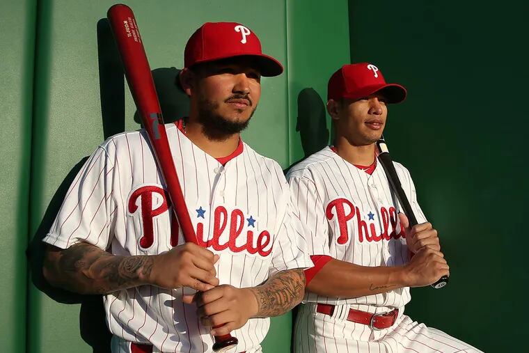Phillies Freddy Galvis (left) and Cesar Hernandez, double play combination.