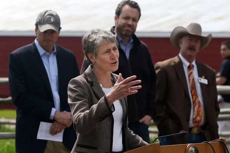 Interior Secretary Sally Jewell , at the Wyoming Hereford Ranch near Cheyenne, discusses plans to preserve habitat in several states for the sage grouse. Some Republicans allege federal overreach. BLAINE McCARTNEY / Wyoming Tribune Eagle