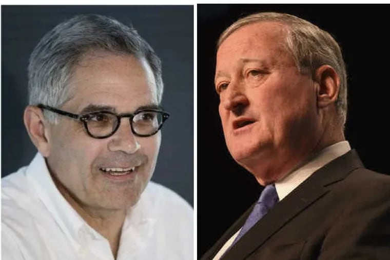 District Attorney Larry Krasner (left) and Mayor Jim Kenney (right).