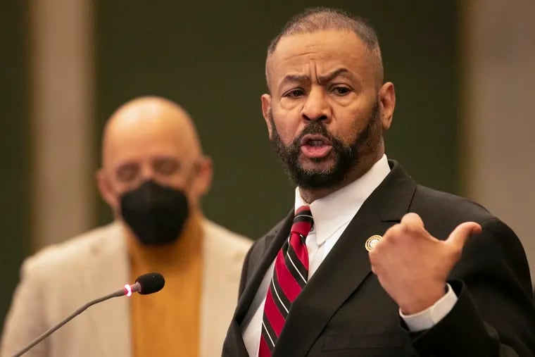 Councilmember Curtis Jones Jr. speaks during a press conference in January.